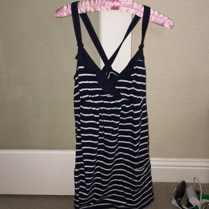 Hollister Criss Cross Navy/White Striped Tank